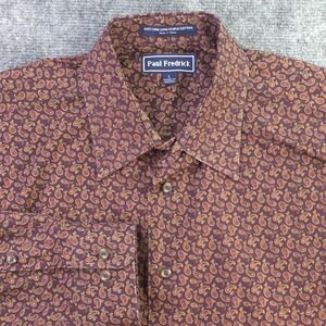 Paul Fredrick Shirt Large Maroon Paisley Long Sleeve Button Up Cotton